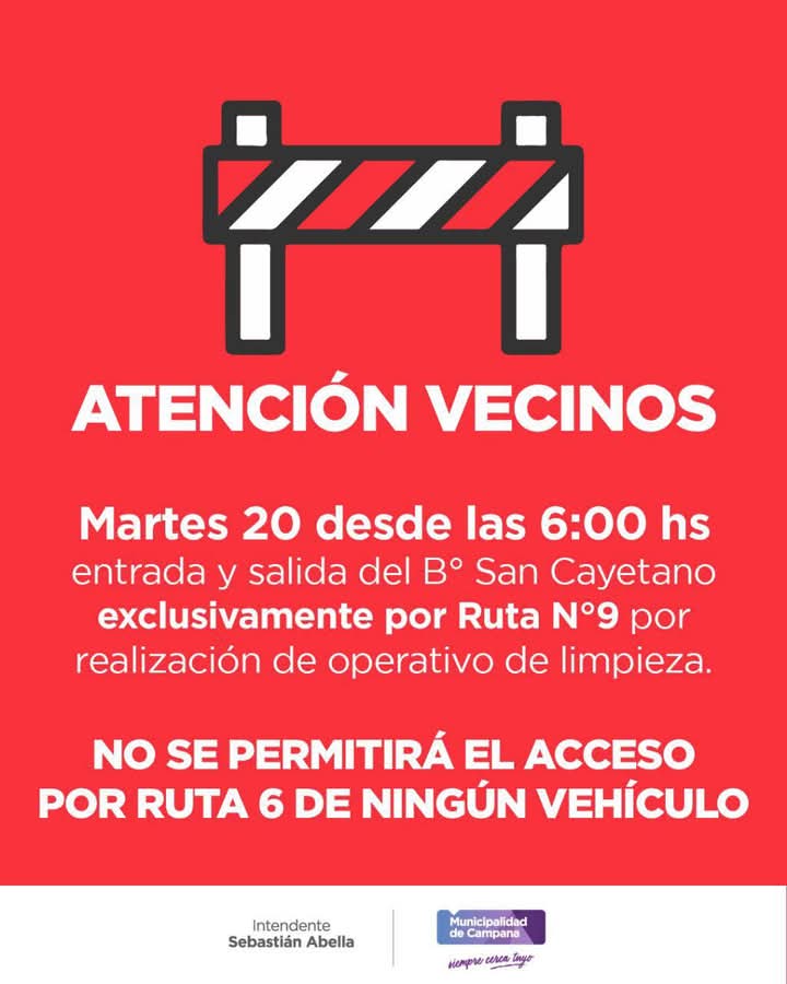 RUTA 6 ESTARÁ CORTADA POR UN OPERATIVO DE LIMPIEZA EN SAN CAYETANO 