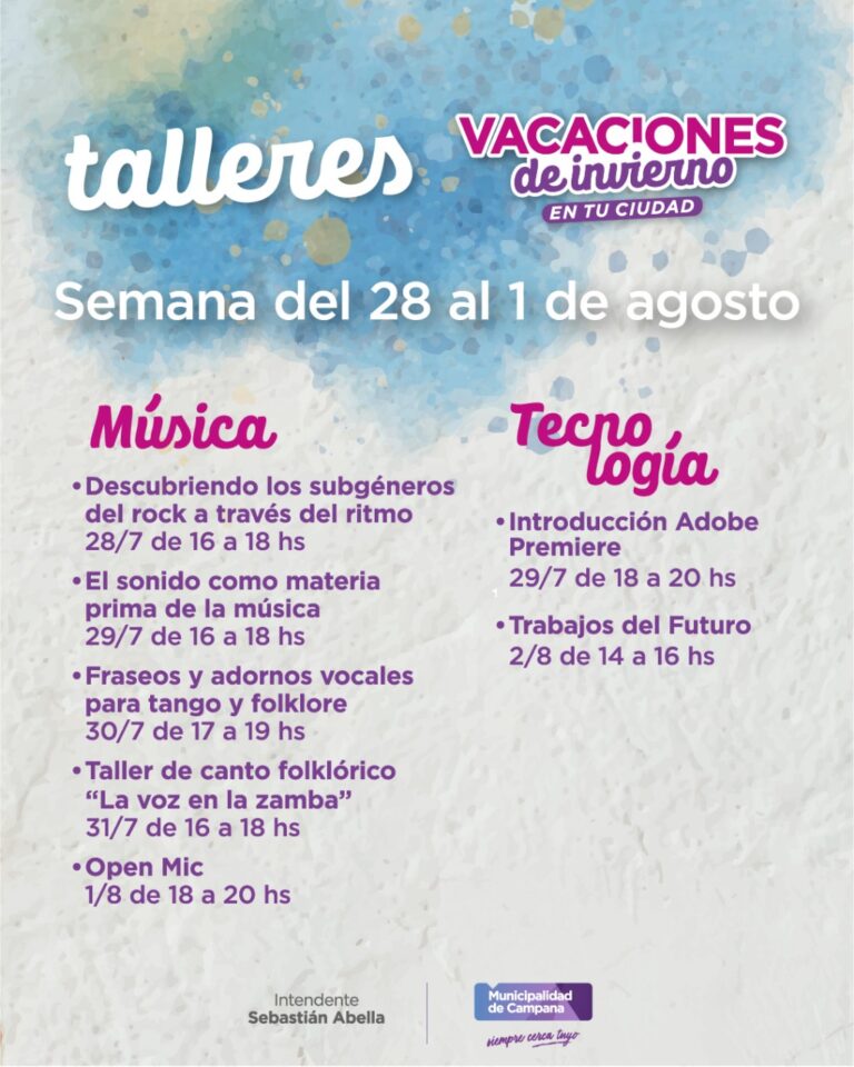 Vacaciones de invierno: segunda semana de propuestas y actividades gratuitas en Campana Joven