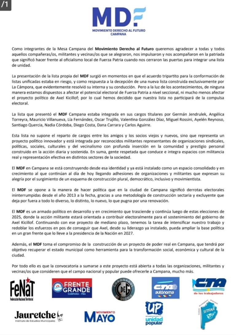 Fuertes comunicado del sector de Axel Kicillof