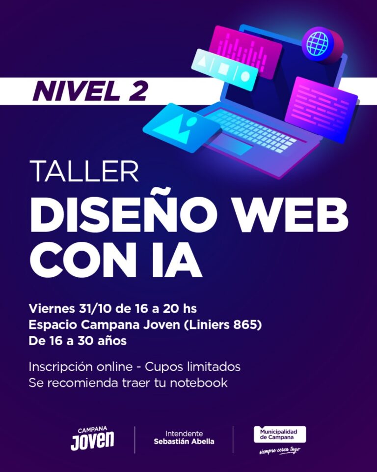 Jóvenes podrán participar de un Taller de Diseño Web con Inteligencia Artificial Nivel 2