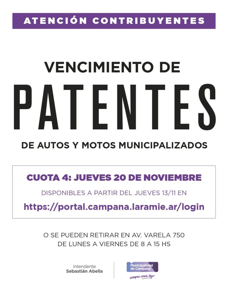 Ya está disponible la Cuota 4 de las patentes de motos y autos municipalizados