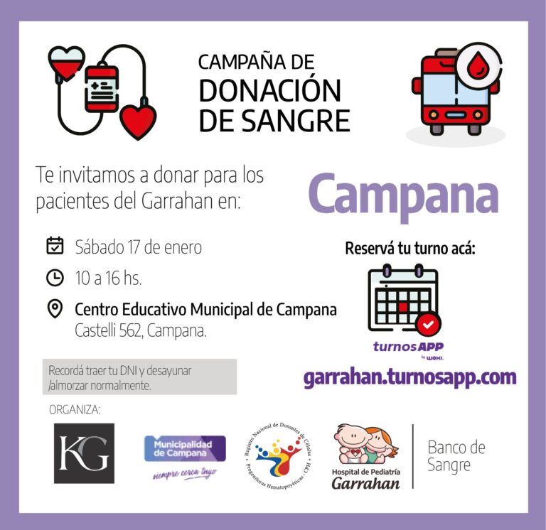 Se realizará una nueva jornada de donación de sangre para el hospital Garrahan