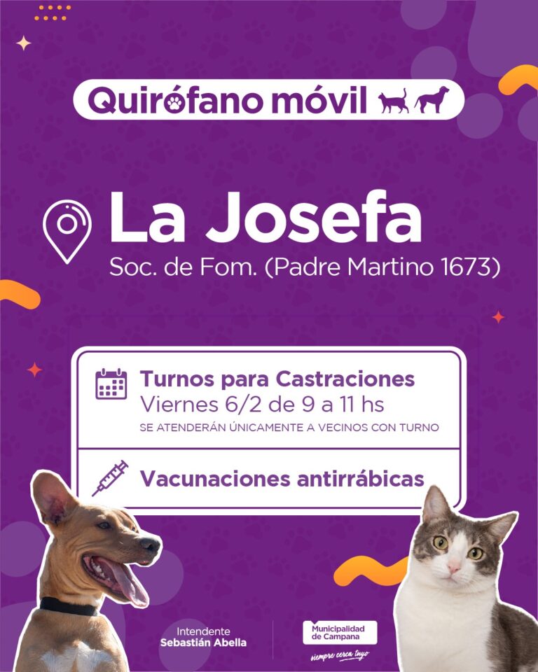 Quirófano móvil: el Municipio realizará castraciones y vacunación gratuita en La Josefa