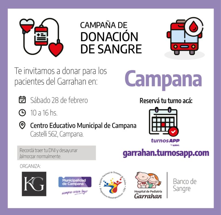 Invitan a los vecinos a ser parte de una nueva jornada de donación de sangre para el hospital Garrahan