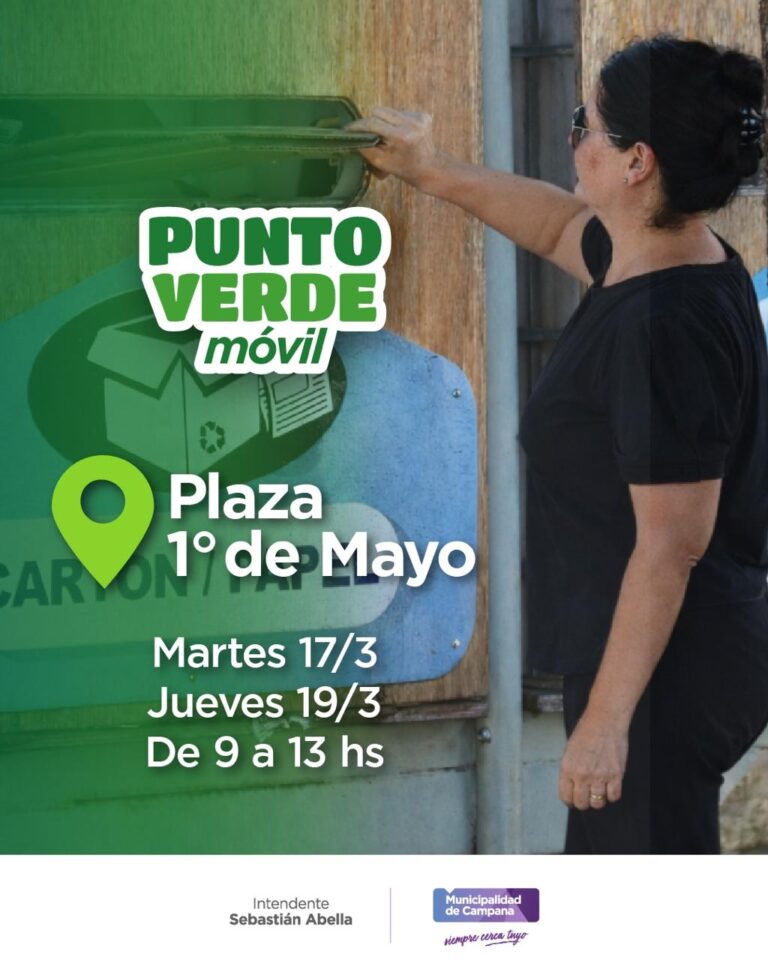El Punto Verde Móvil estará en la Plaza 1° de Mayo