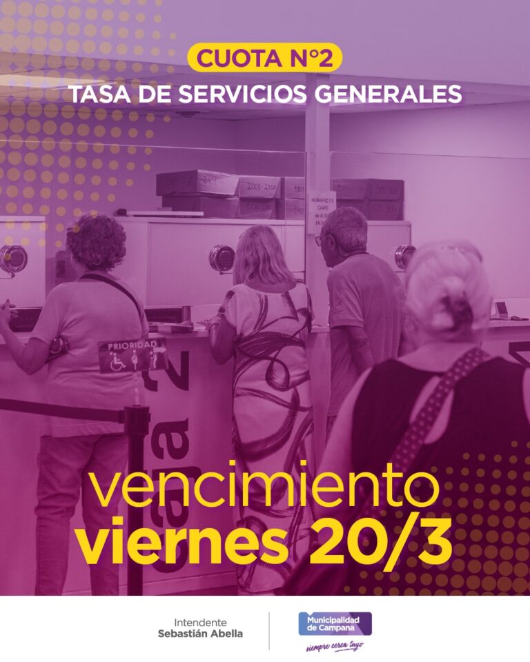 Este viernes vence la cuota 2 de la Tasa de Servicios Generales