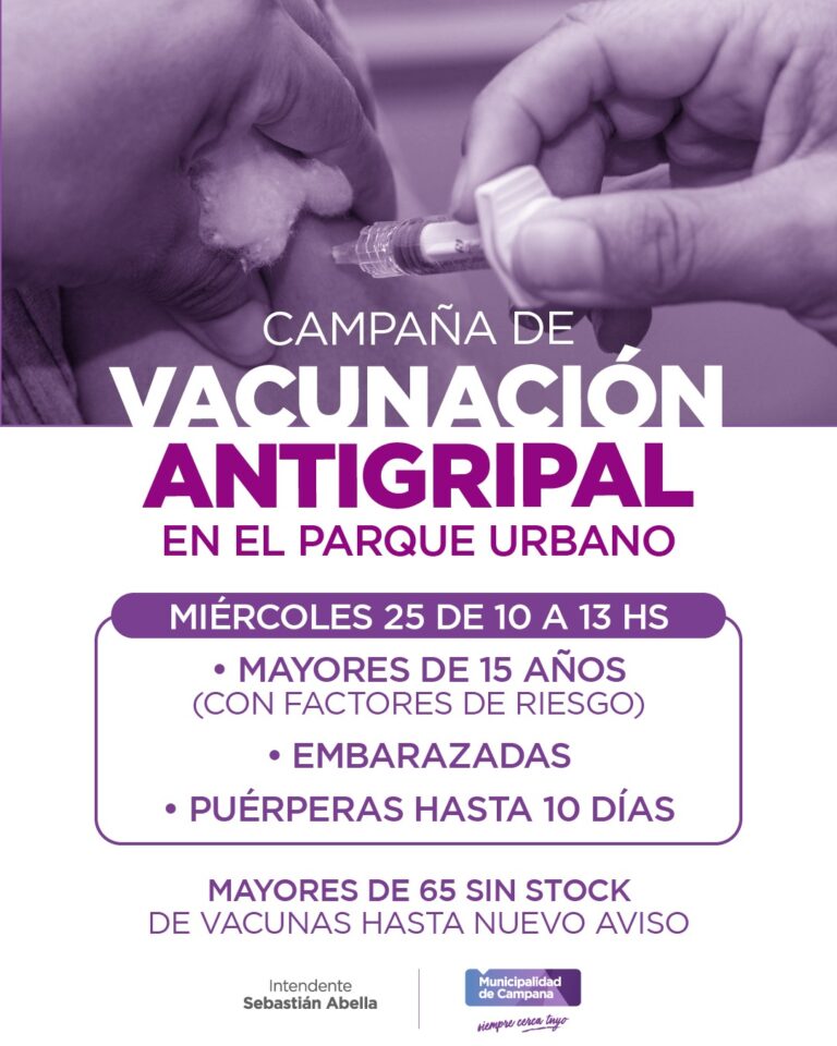 ESTE MIÉRCOLES HABRÁ UNA JORNADA DE VACUNACIÓN ANTIGRIPAL EN EL PARQUE URBANO