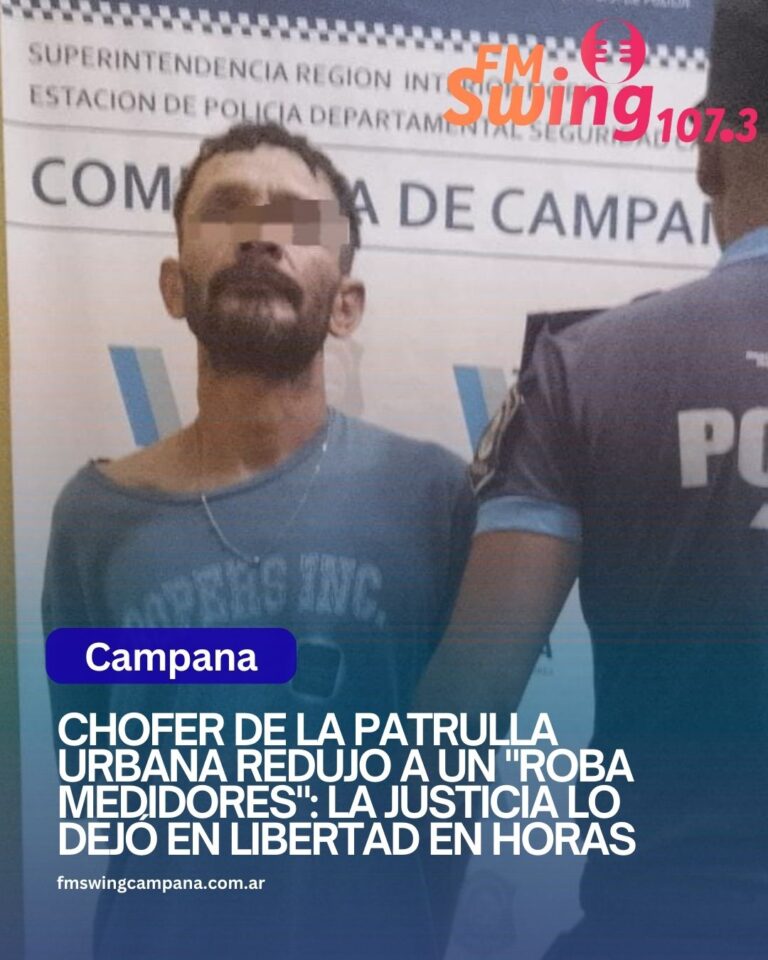 CHOFER DE LA PATRULLA URBANA REDUJO A UN «ROBA MEDIDORES»: LA JUSTICIA LO DEJÓ EN LIBERTAD EN HORAS