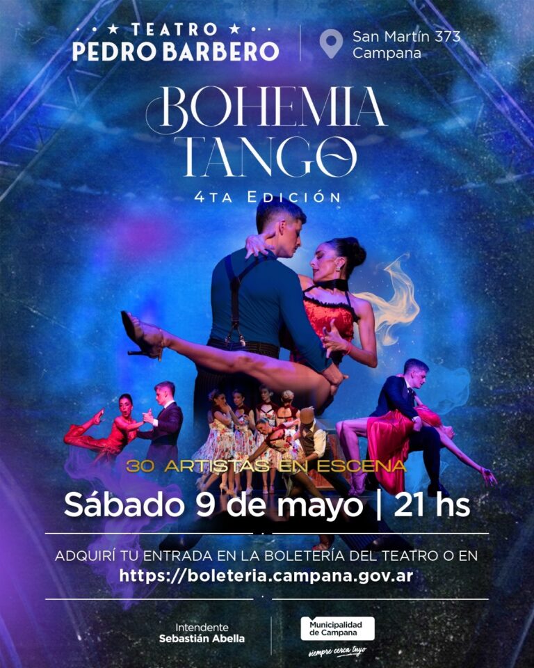 El sábado 9 de mayo llega “Bohemia Tango” al Teatro Pedro Barbero