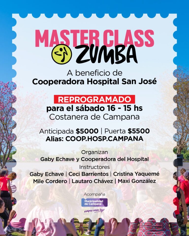 La masterclass de zumba solidaria a beneficio del Hospital se reprogramó para el sábado 16