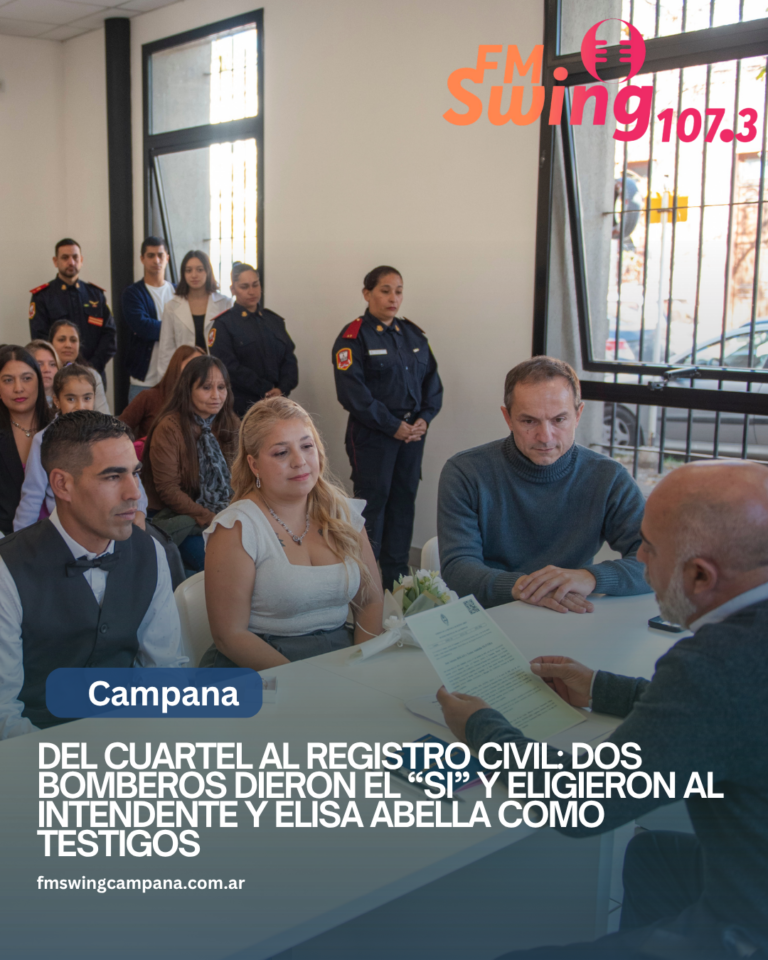 Del cuartel al Registro Civil: dos bomberos dieron el “si” y eligieron al Intendente y Elisa Abella como testigos