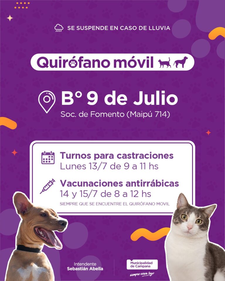 El quirófano móvil del Municipio castrará y vacunará gratis en el barrio 9 de Julio
