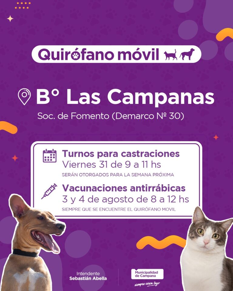 Castraciones gratuitas: el quirófano móvil del Municipio estará en Las Campanas