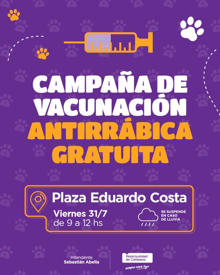Este viernes se realizará una jornada de vacunación antirrábica en la Plaza Eduardo Costa