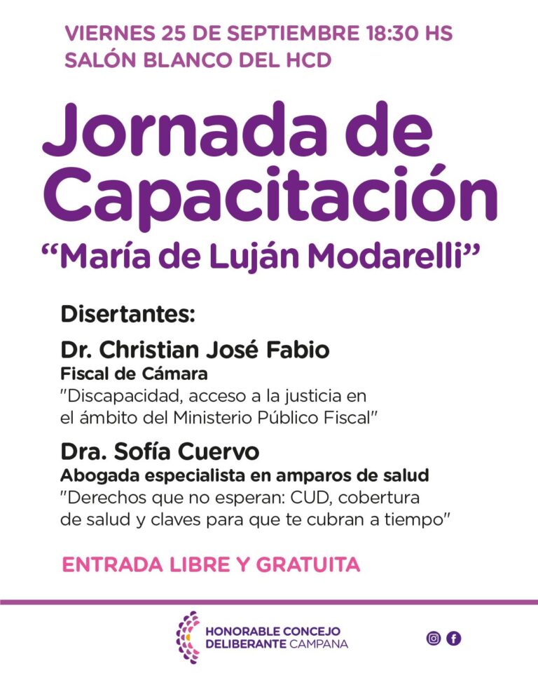 El HCD realizará la jornada de capacitación “María de Luján Modarelli” sobre discapacidad