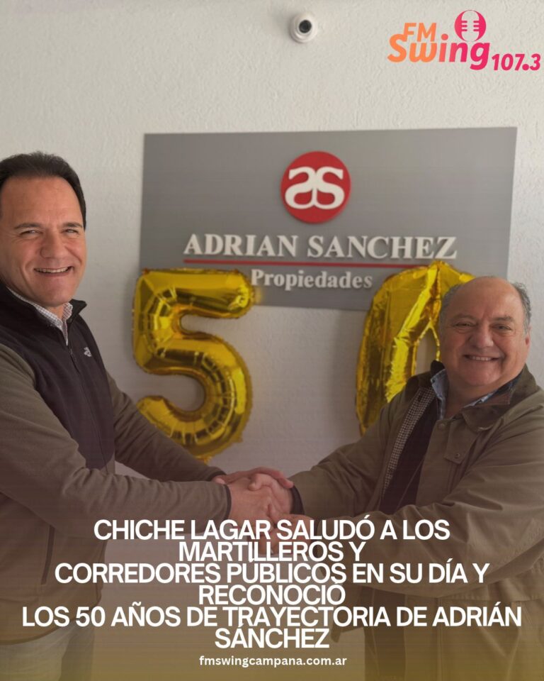 Chiche Lagar saludó a los martilleros y corredores públicos en su día y reconoció los 50 años de trayectoria de Adrián Sánchez